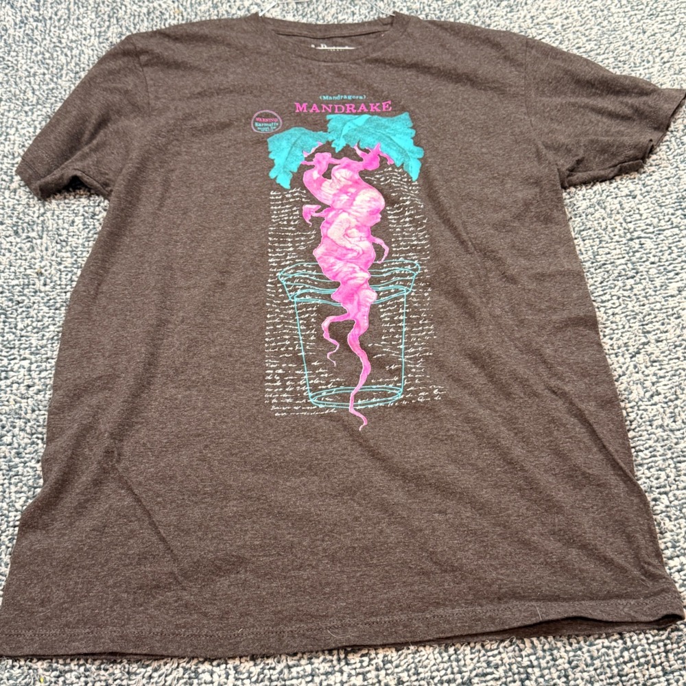 Harry Potter Mandrake Graphic T-Shirt Mens Medium Charcoal Heather Mandragora